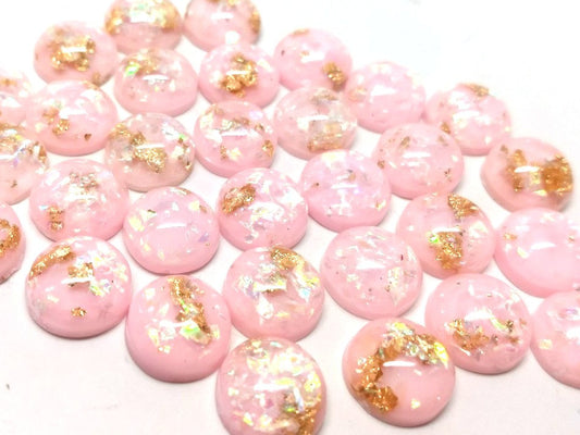 CA778 - 10 pcs Resin Round Embellishment Circle Cabochons Metal Foil Pink, White, Gold - 10mm - Multi-Color Glitter
