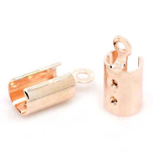 CR008 - 100 pcs. Rose Gold Plated Crimp End Tips Caps with Loop - 12x5mm - Fit 4mm Cords!