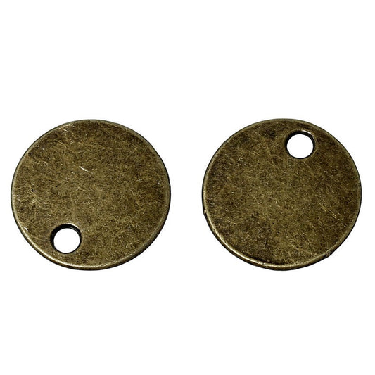 P974 - 10 pcs. Antique Bronze Circle Round Stamping Tags - 16mm (5/8") - Hole Size: 2.4mm - 1.5mm Thick - High Quality