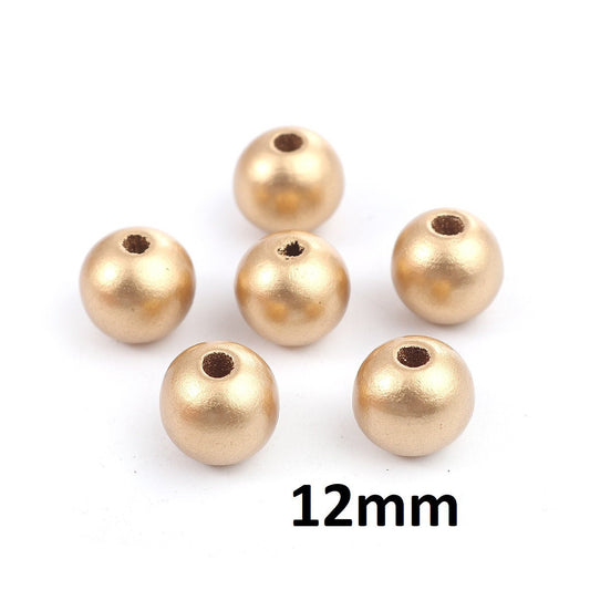 BD681 - 100 pcs Light Gold Wooden Wood Round Spacer Beads - 12mm - Hole Size: 2.6mm - Style A