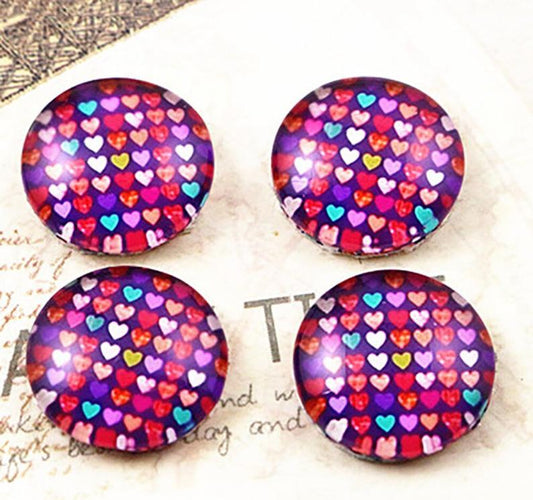 CA926 - 10 pcs Circle Heart Glass Round Dome Seals Tiles Cabochons - 12mm - Style C