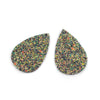 P724 - 10 pcs. Green Multicolor Glitter Faux Leather Dangle Charms Pendants - Teardrop - 55mm (2.17") - Great for Light Earrings! - Double-Sided