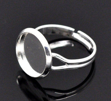 RB021A - 1 pc. Silver Plated ADJUSTABLE Cabochon Setting Bezel RING bases settings - Ring Size 6.25 US - Glue Pad 12mm (0.47 in)
