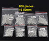 A046 - 800 pcs. Silver Plated Eye Head Pins - 16mm to 50mm - Assortment Mix - 21 Gauge