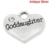 P2012 - 10 pcs. Antique Silver "Goddaughter" charm with rhinestone - 17mm X 14mm