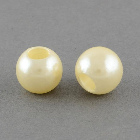 BD717 - 100 pcs Yellow Pastel Smooth ABS Plastic Ball Spacer Beads - 12mm - Large Hole: 5mm - Fits European Cords and Paracord!