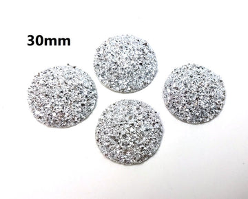 CA940 - 4 pcs Druzy Resin Embellishment Cabochons Silver - 30mm (1.18 inch) - Dome Style