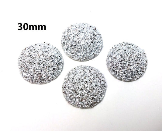 CA940 - 4 pcs Druzy Resin Embellishment Cabochons Silver - 30mm (1.18 inch) - Dome Style