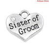 P063 - 4 pcs. Antique Silver "Sister of Groom" charm with rhinestone - 16mm X 14mm
