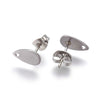 E479 - 10 pcs. (5 pairs) 304 Stainless Steel Teardrop Earring Posts/Bases/Studs/Settings with Backs - 10mm x 6mm - Hole for Dangles - Silver Tone