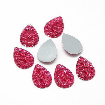 CA739 - 10 pcs Druzy Resin Embellishment Cabochons Pink Red - 18mm x 13mm - Shimmer Style - Teardrop