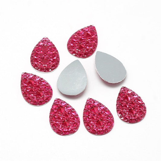 CA739 - 10 pcs Druzy Resin Embellishment Cabochons Pink Red - 18mm x 13mm - Shimmer Style - Teardrop
