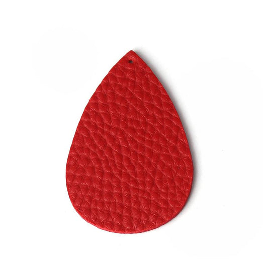 P1102 - 10 pcs. Red Faux Leather Dangle Charms Pendants - Teardrop - 56mm (2.2") - Great for Light Earrings or Dangles! Double-Sided
