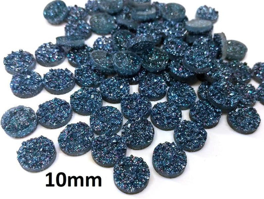 CA843 - 10 pcs Druzy Resin Embellishment Cabochons Peacock Blue - 10mm