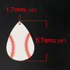 P215 - 10 pcs. White and Red Baseball Ball Faux Leather Dangle Charms Pendants - Teardrop - Sports - 57mm (2.25") - Double-Sided