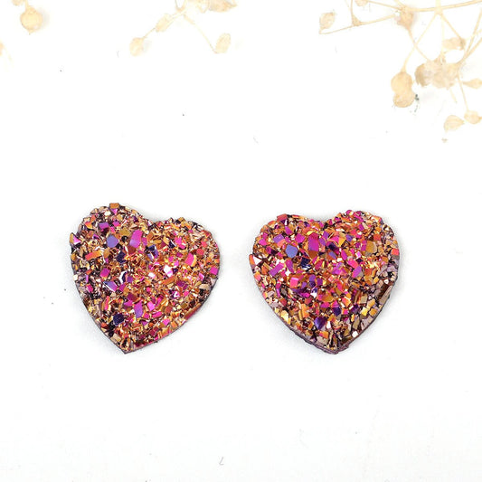 CA180 - 10 pcs Druzy Resin Embellishment Cabochons Multicolor Magenta - 13mm x 12mm - Heart