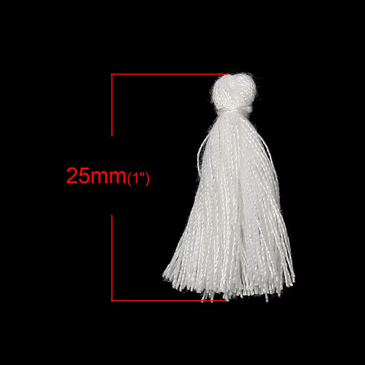 P1109 - 10 pcs. White Cotton Tassel Pendants - 25mm - 1 inch