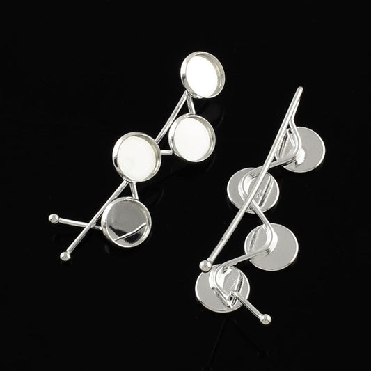 H057 - 5 pcs. - Silver Plated Hair Bobby Pins Cabochons Bezels - 10mm Glue Pad - 4 Bezels