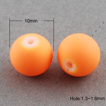 BD213 - 40 Beads - 10mm Orange Rubberized Glass Round Beads - 15.7" strand - Approx 40 beads per strand - Hole Size: 1.3mm