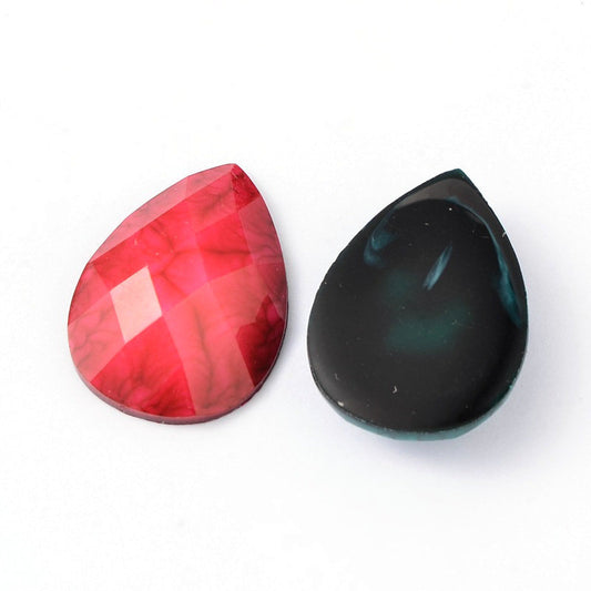 CA572 - 10 pcs Assortment of Resin Embellishment Teardrop Cabochons - Faceted - 25x18mm