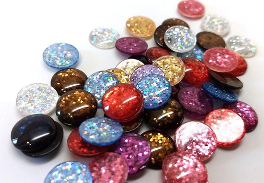 CA575 - 10 pcs Druzy Resin Embellishment Cabochons - 12mm - Glitter Style - Assortment - Solid - 2.5mm Thick