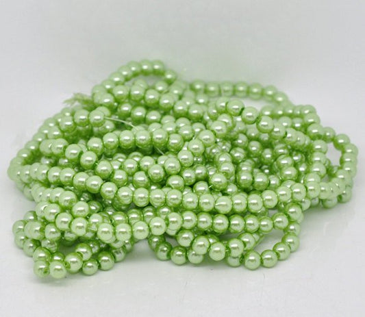BD069 - 6mm Pastel Light Green Glass Pearl Imitation Round Beads - 32 inch strand - Approx. 120 pieces - Hole Size: 1mm