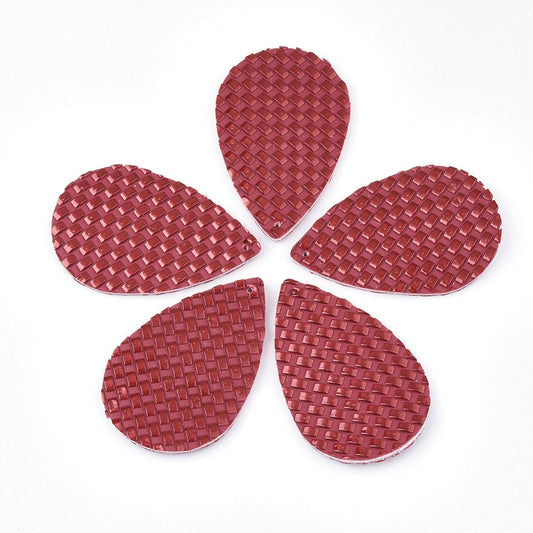 P1174 - 10 pcs. Assortment of Woven Faux Leather Dangle Charms Pendants - Teardrop - 37mm (1.46") - Great for Earrings and Dangles! Double Sided