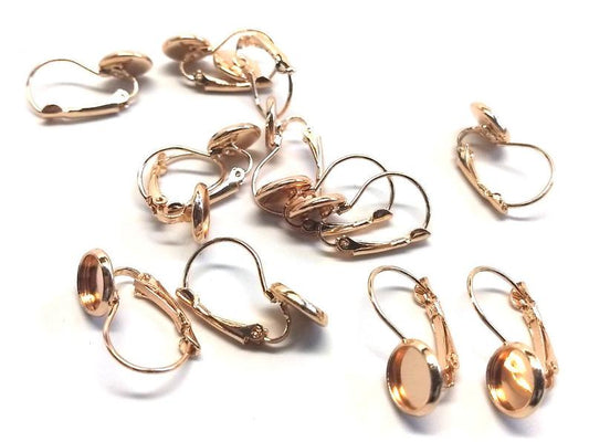 E459 - 10 pcs. Dull Gold Plated Earring Clips Settings Lever Back Bezels Cabochons - 8mm Glue Pad Setting
