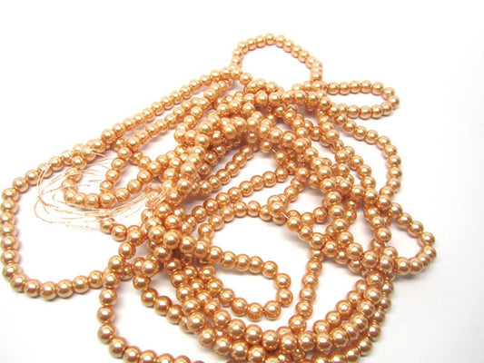BD789 - 8mm Orange Yellow Pastel Glass Pearl Imitation Round Beads - 32 inch strand