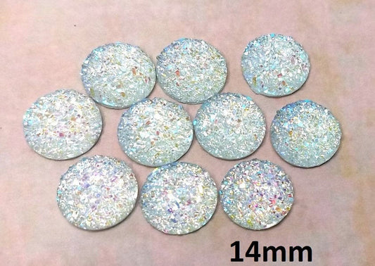 CA821 - 10 pcs Druzy Resin Embellishment Cabochons Clear Multicolor - 14mm - Dome Circle