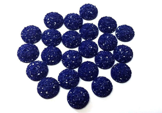 CA751 - 10 pcs Druzy Resin Embellishment Cabochons Dark Blue Denim - 12mm - Dome Circle