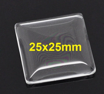 CA765 - 10 pcs. Square Clear Glass Dome Seals Tiles - 25mm (1 in) - THICK