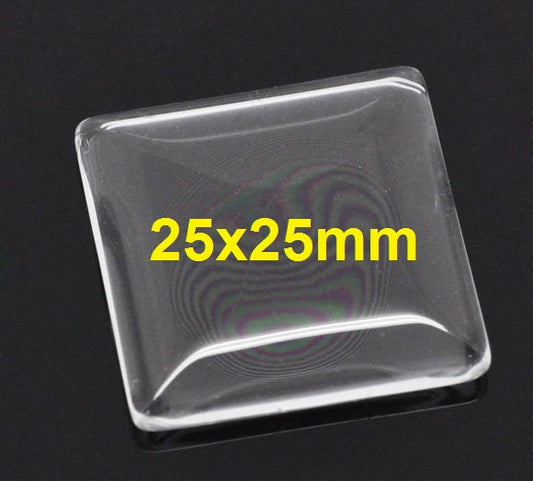 CA765 - 10 pcs. Square Clear Glass Dome Seals Tiles - 25mm (1 in) - THICK