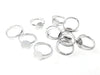 RB046 - 20 pcs. Silver Tone ADJUSTABLE RING bases - Ring Size 7.5 - Flat Glue Pad 10mm