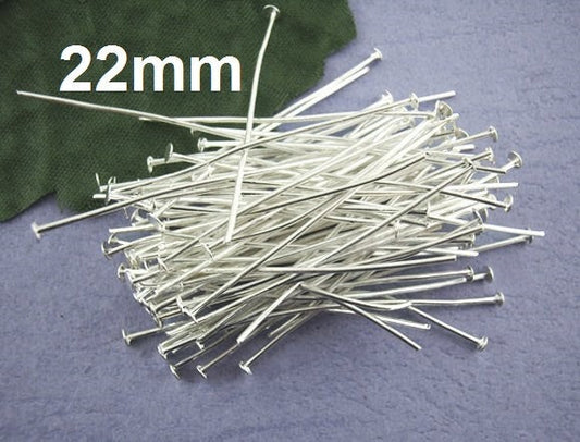 A021 - 100 pcs. Silver Plated Flat Head Pins - 22mm - 21 Gauge