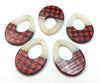 P1195 - 4 pcs. Red and Black Resin and Wood Teardrop Flat Pendant - 38mm x 28mm - (1.5" x 1.1") - LARGE - Great for Earrings and Necklaces!