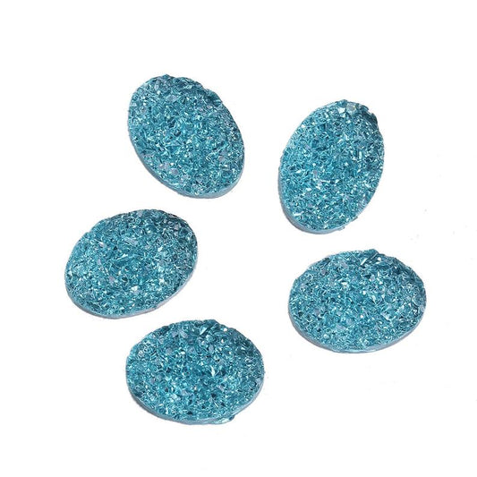 CA924 - 10 pcs Druzy Resin Embellishment Oval Cabochons Blue Ice Mint - 18x13mm - 18mm x 13mm