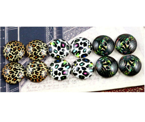 CA736 - 12 pcs Assortment of Circle Leopard Glass Round Dome Seals Tiles Cabochons - 12mm