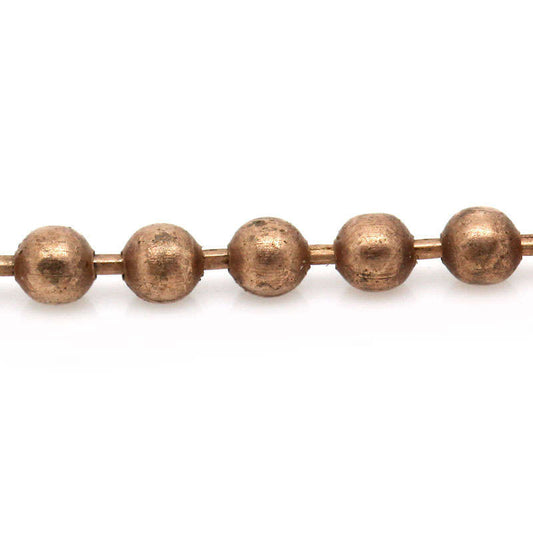N185 - 10M (32.8 Ft) - Antique Copper Ball Chain - 2mm Ball