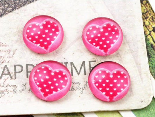 CA927 - 10 pcs Circle Heart Glass Round Dome Seals Tiles Cabochons - 12mm - Style B
