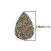 P724 - 10 pcs. Green Multicolor Glitter Faux Leather Dangle Charms Pendants - Teardrop - 55mm (2.17") - Great for Light Earrings! - Double-Sided