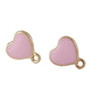 E705 - 10 pcs. Gold Plated with Pink Enamel Heart Earring Posts Studs with Loop Cabochons Tacks- 12mm x 11mm Base - 14mm Length - Hole Size: 1.2mm