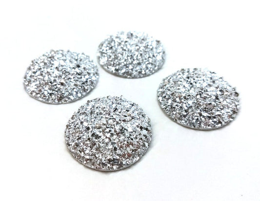 CA940 - 4 pcs Druzy Resin Embellishment Cabochons Silver - 30mm (1.18 inch) - Dome Style