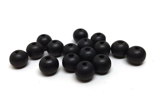 BD711 - Black Wooden Wood Round Spacer Beads - 10x9mm - Hole Size: 3mm - Style B - Matte - 10mm x 9mm