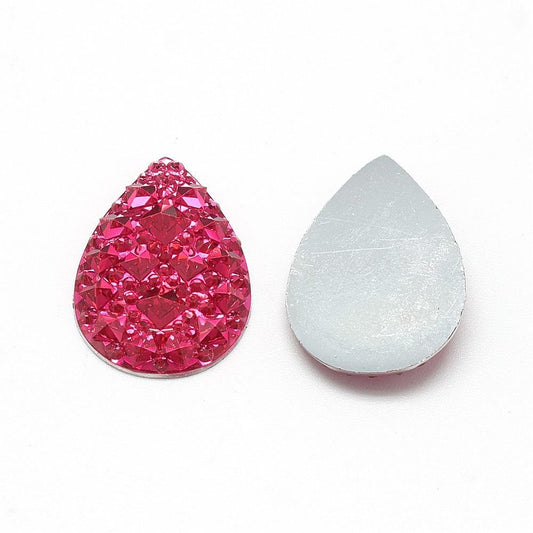 CA739 - 10 pcs Druzy Resin Embellishment Cabochons Pink Red - 18mm x 13mm - Shimmer Style - Teardrop