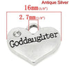 P2012 - 10 pcs. Antique Silver "Goddaughter" charm with rhinestone - 17mm X 14mm