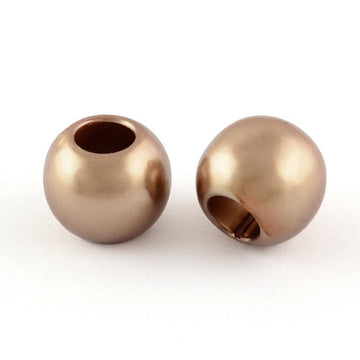 BD718 - 100 pcs Light Brown Smooth ABS Plastic Ball Spacer Beads - 12mm - Large Hole: 5mm - Fits European Cords and Paracord!