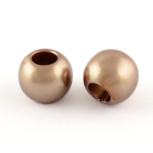 BD718 - 100 pcs Light Brown Smooth ABS Plastic Ball Spacer Beads - 12mm - Large Hole: 5mm - Fits European Cords and Paracord!