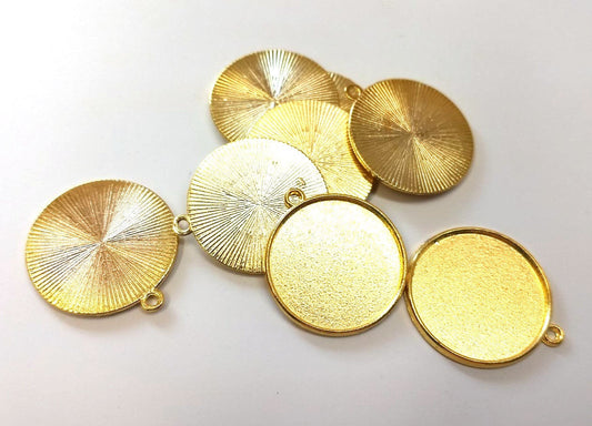 P1021 -10 pcs. Gold Plated Pendant Trays Circle Posts Settings Bezels Cabochons - 25mm Glue Pad Setting (1 inch)