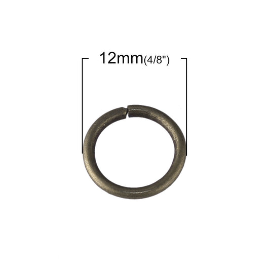 J111 - THICK - 100 pcs. Antique Bronze Open Jump Rings - 12mm - 15 Gauge (1.5mm Thick) - HIGH QUALITY